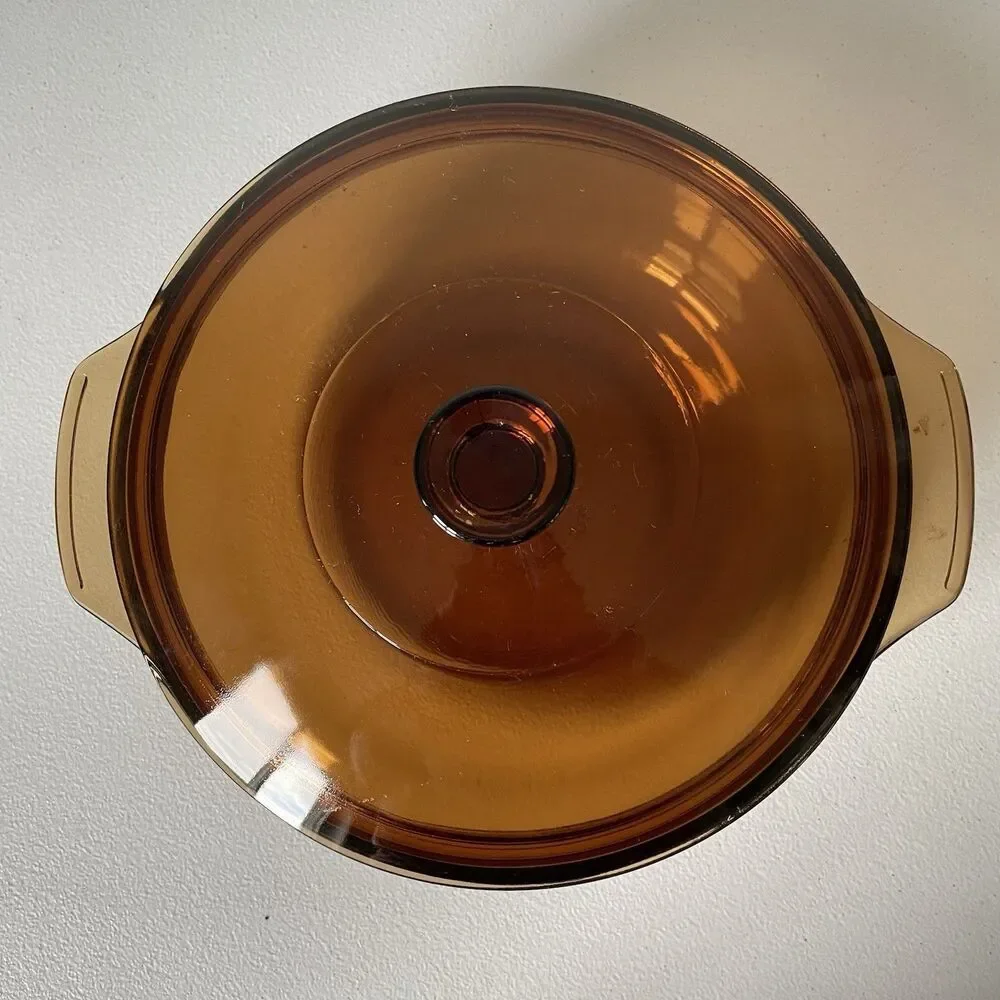 Anchor Vintage Hocking Amber Brown 1.5 Qt. Round Glass Casserole Dish Pot Pan